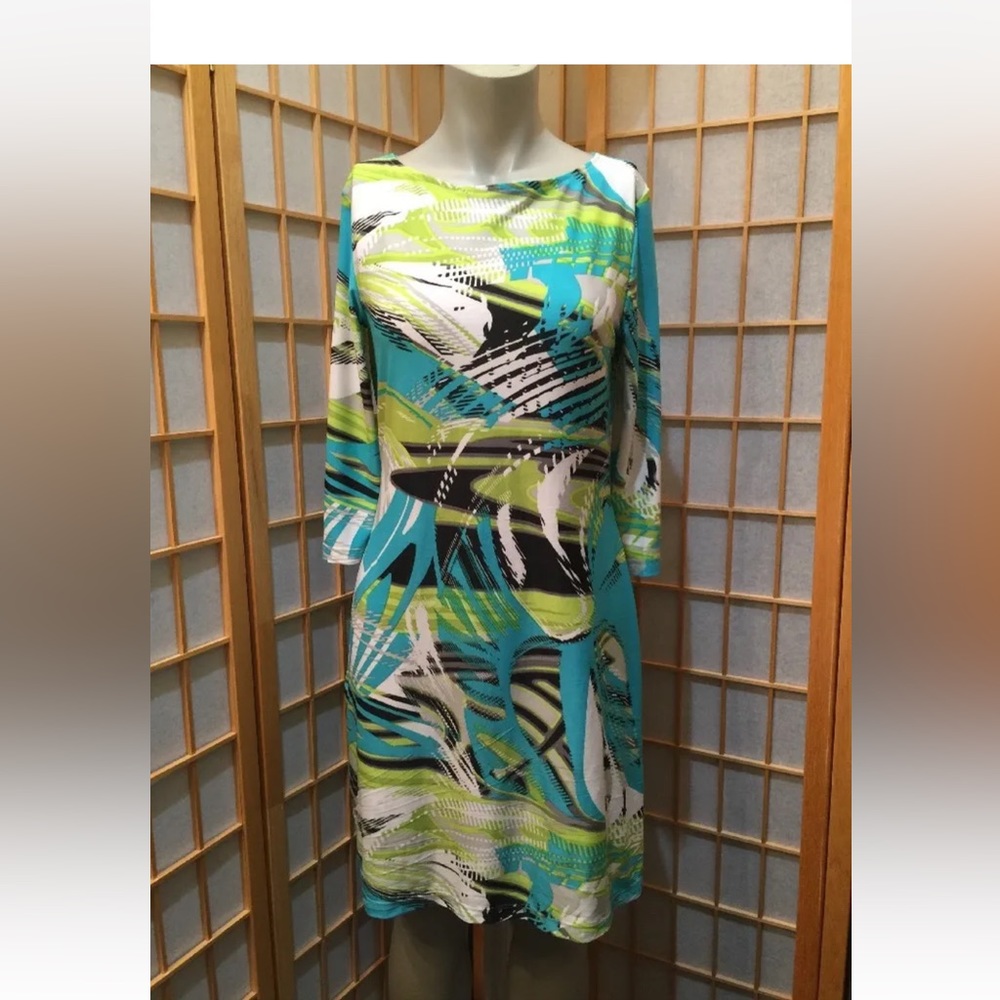 LBISSE  Green 2/3 Sleeve Floral Print Knee Length Dress Womens Size S $88.00 Tag